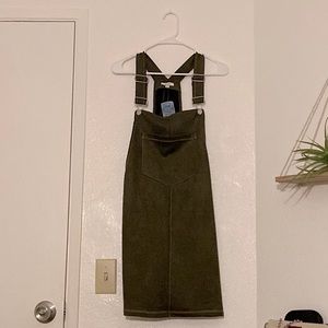 Large, AUW, overall dress, army green, suede texture